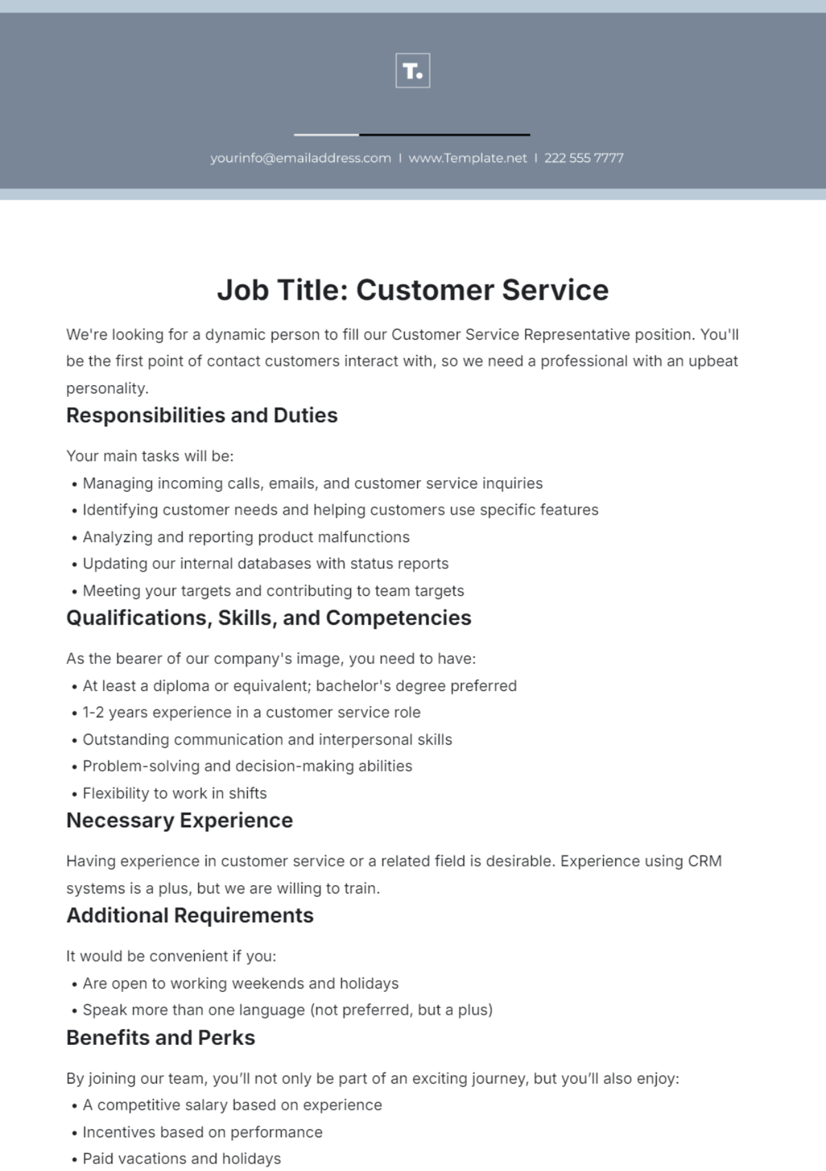 Free Blank Job Description Template To Edit Online