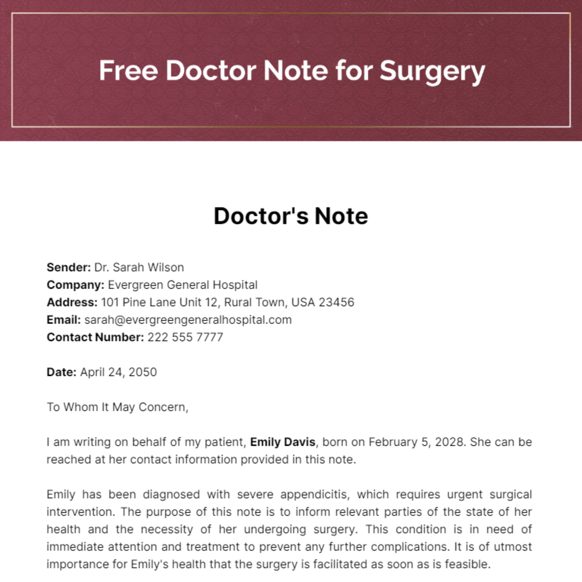 FREE Doctor Note Templates & Examples - Edit Online & Download ...