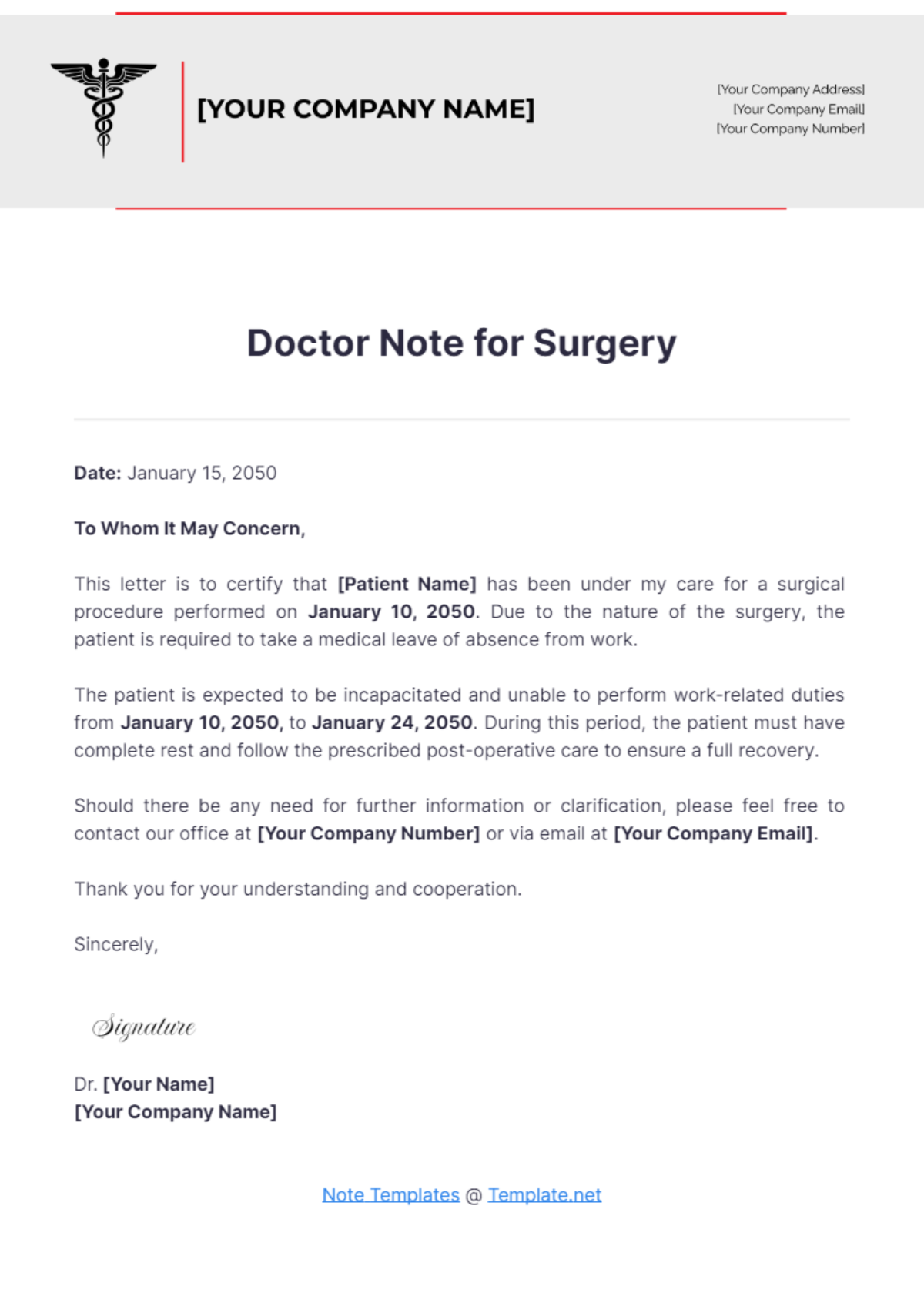 Doctor Note  for Surgery Template - Edit Online & Download