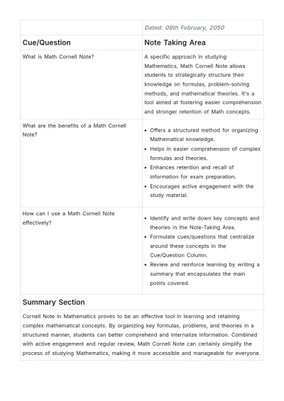 Free Math Cornell Note Template to Edit Online
