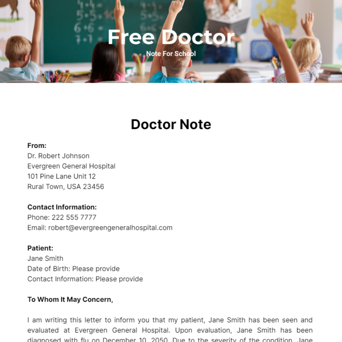 Doctor Note For School Template
