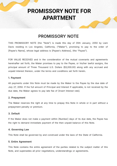 Free Promissory Note For Apartment Template to Edit Online