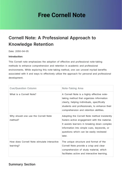 Free Cornell Note Template to Edit Online