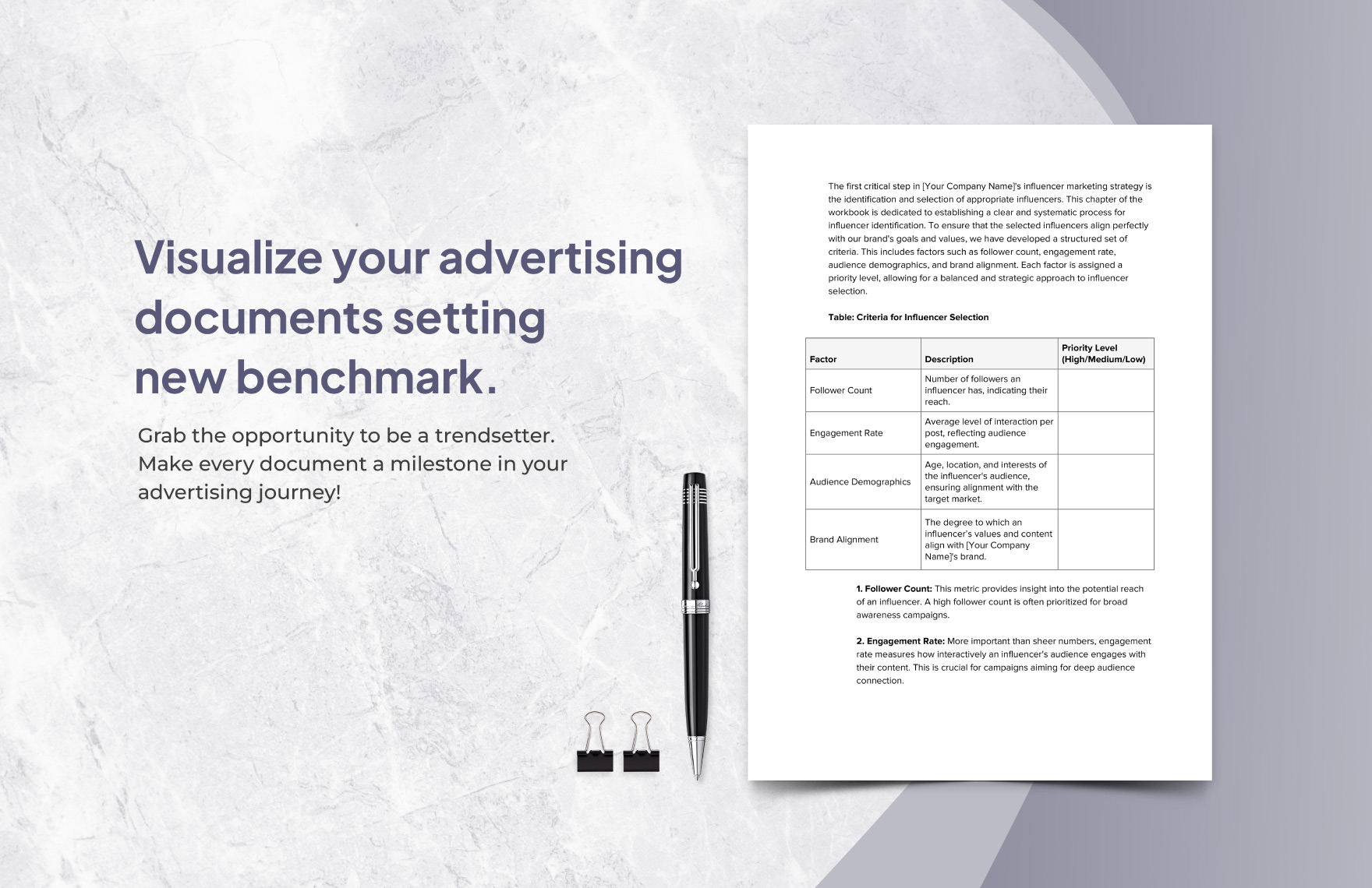Advanced Influencer Strategy Advertising Workbook Template