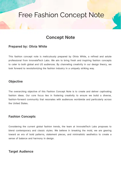 Free Fashion Concept Note Template to Edit Online