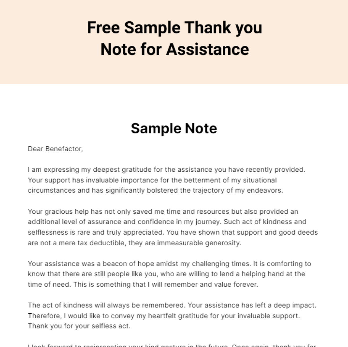 Free Sample Thank you Note for Assistance Template