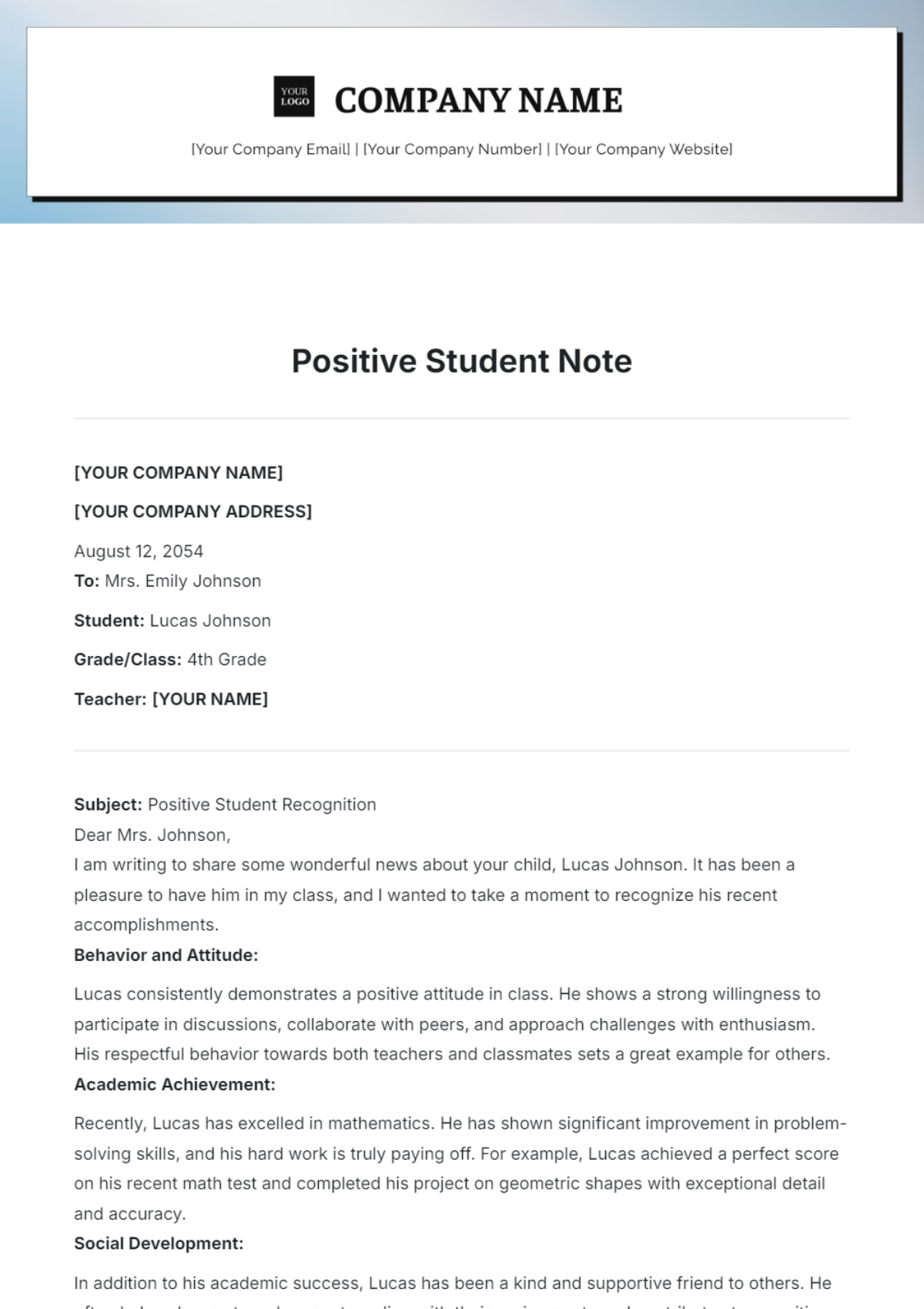 Positive Student Note Template - Edit Online & Download