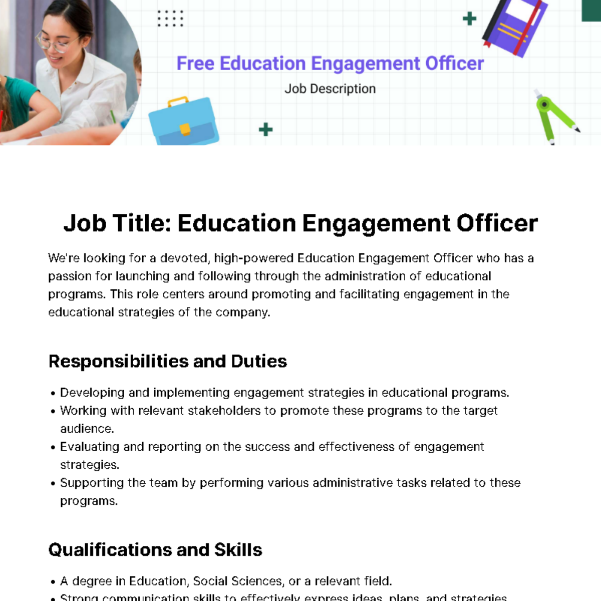 Free Education Engagement Officer Job Description Template