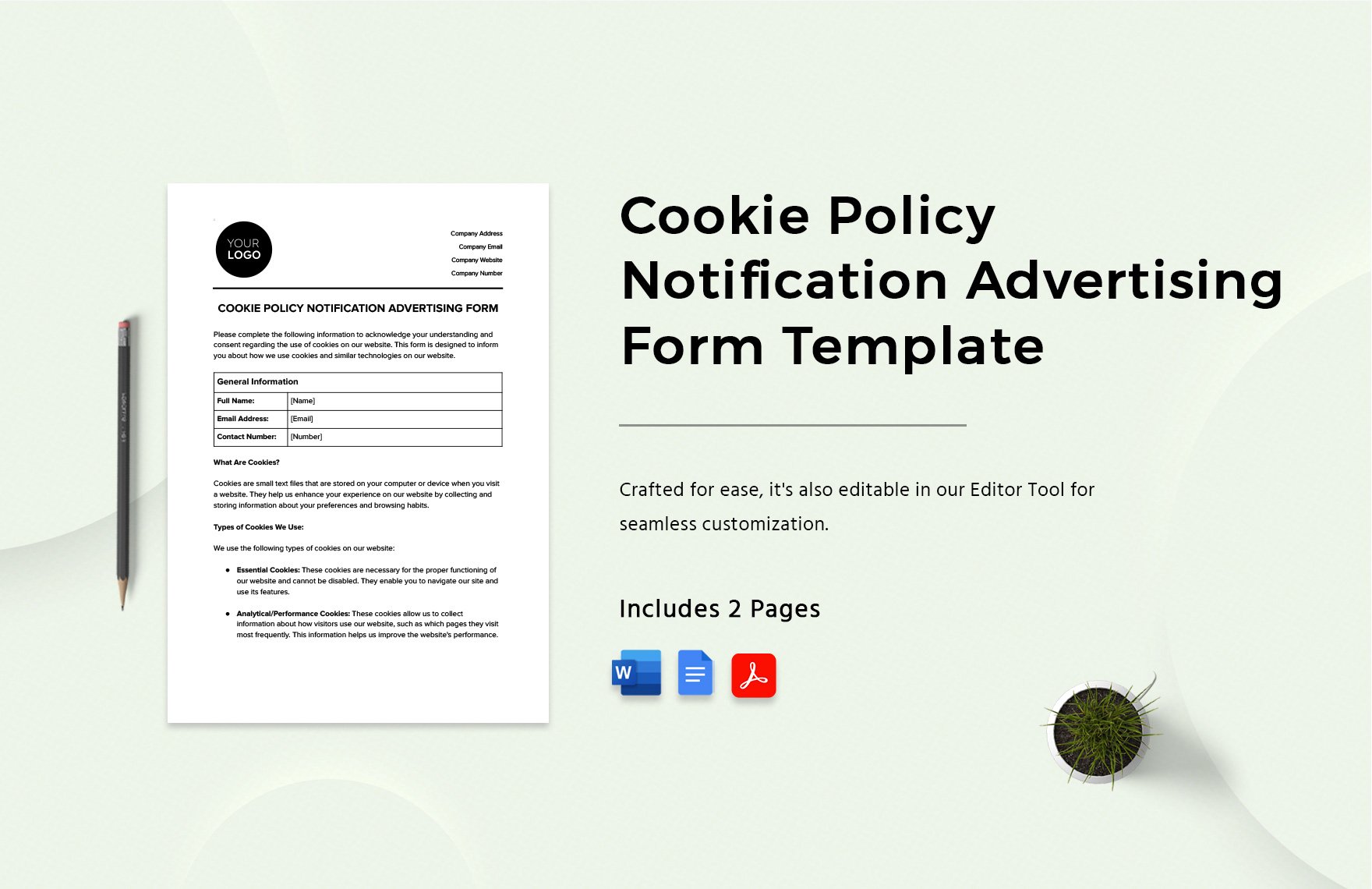 Cookie Policy Notification Advertising Form Template in Word, Google Docs, PDF