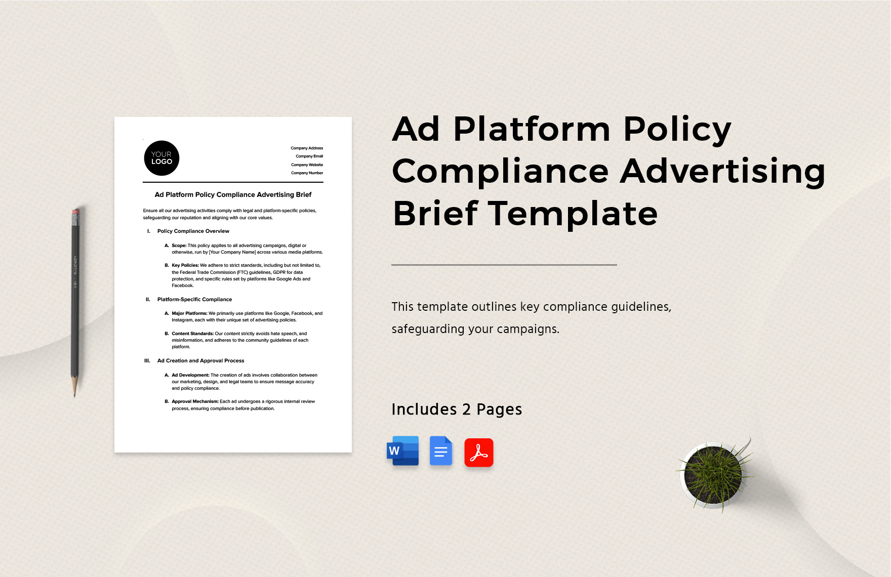 Ad Platform Policy Compliance Advertising Brief Template in Word, Google Docs, PDF