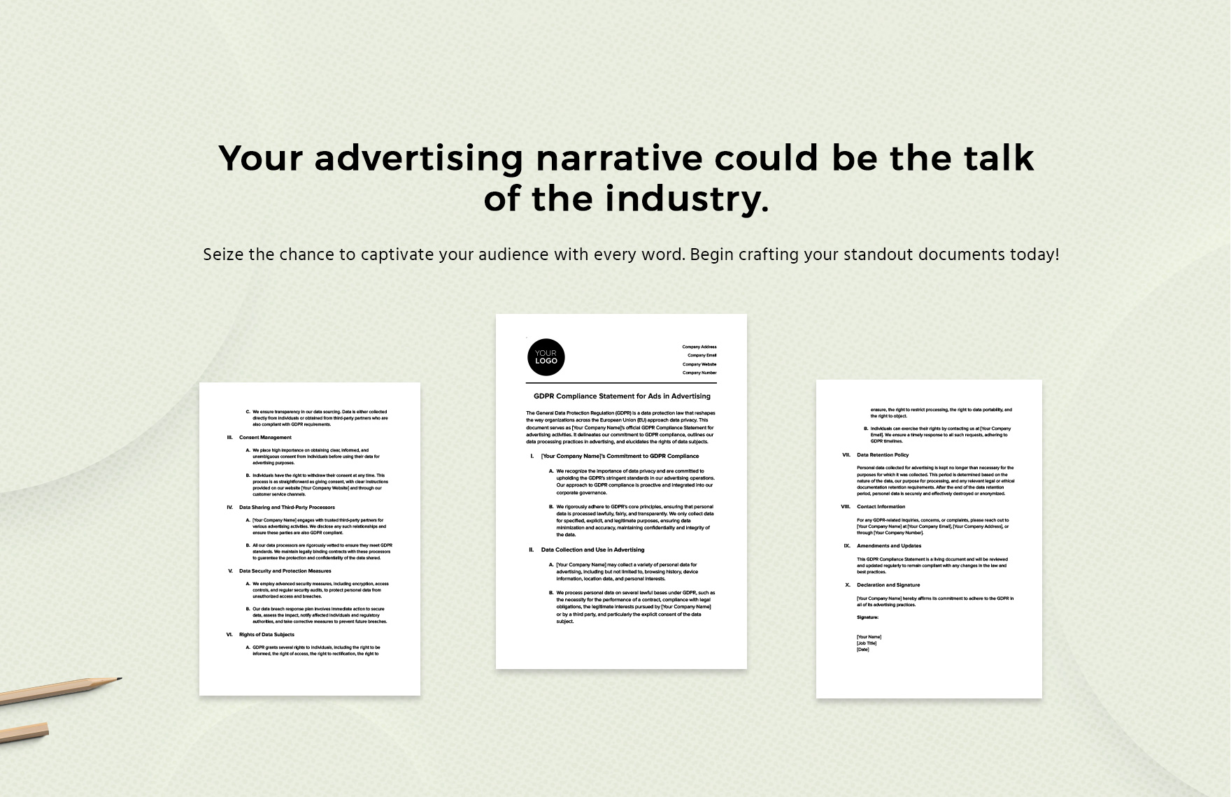 GDPR Compliance Statement for Ads in Advertising Template
