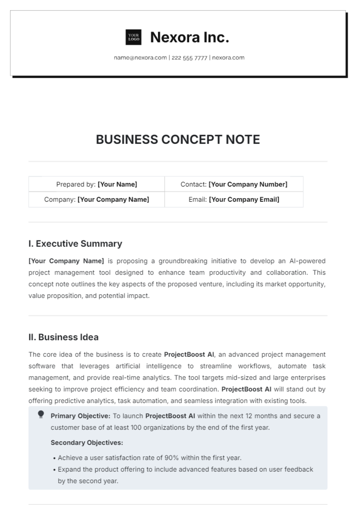 Business Concept Note Template - Edit Online & Download