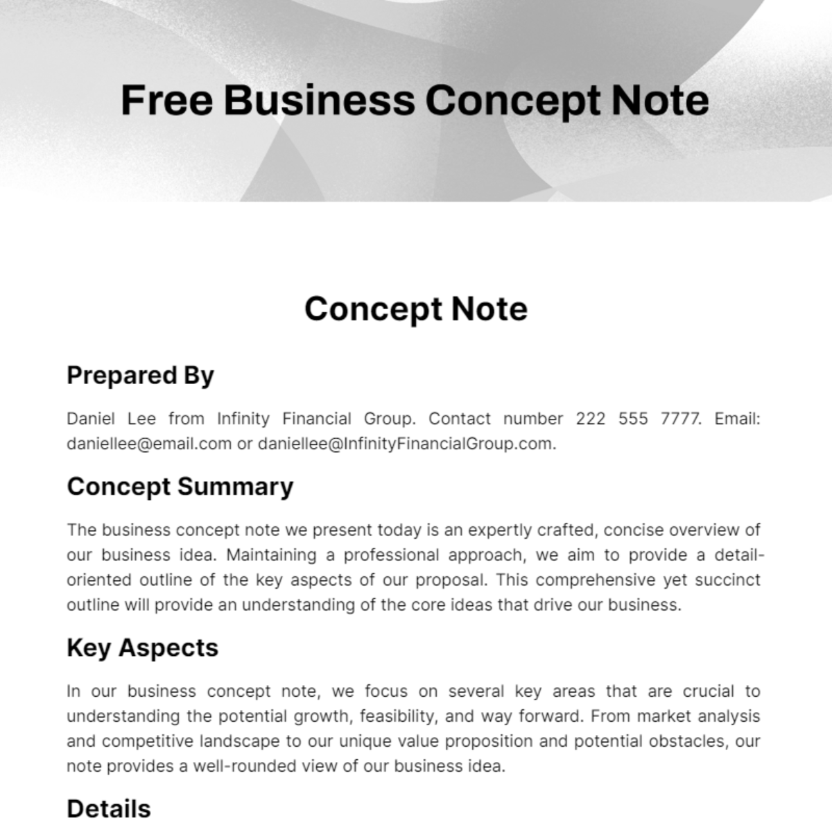 Free Business Concept Note Template