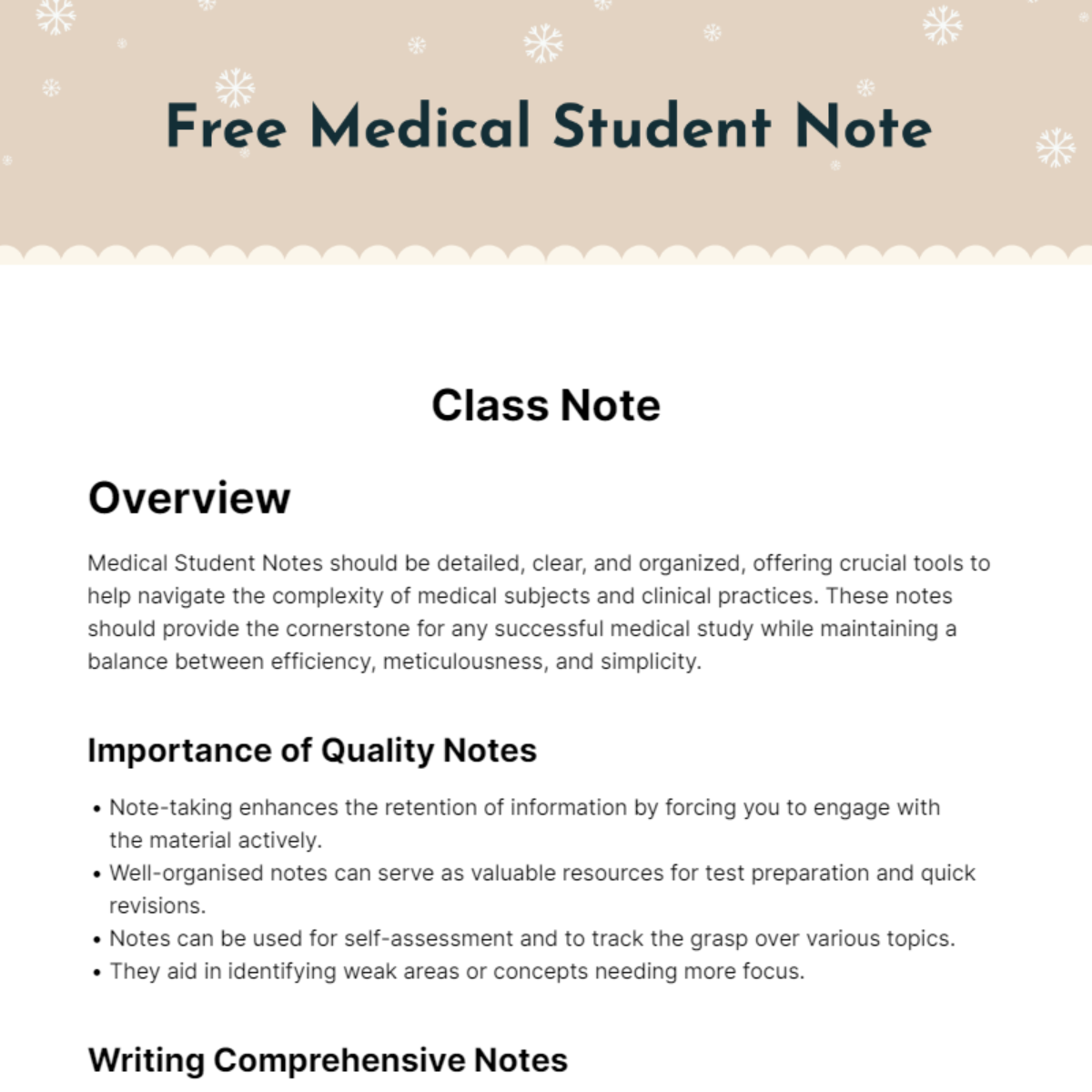 Free Medical Student Note Template