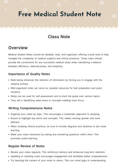 Free Medical Student Note Template to Edit Online