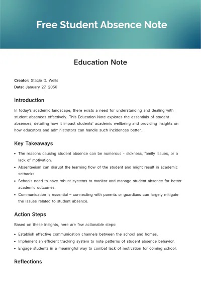 Free Student Absence Note Template to Edit Online