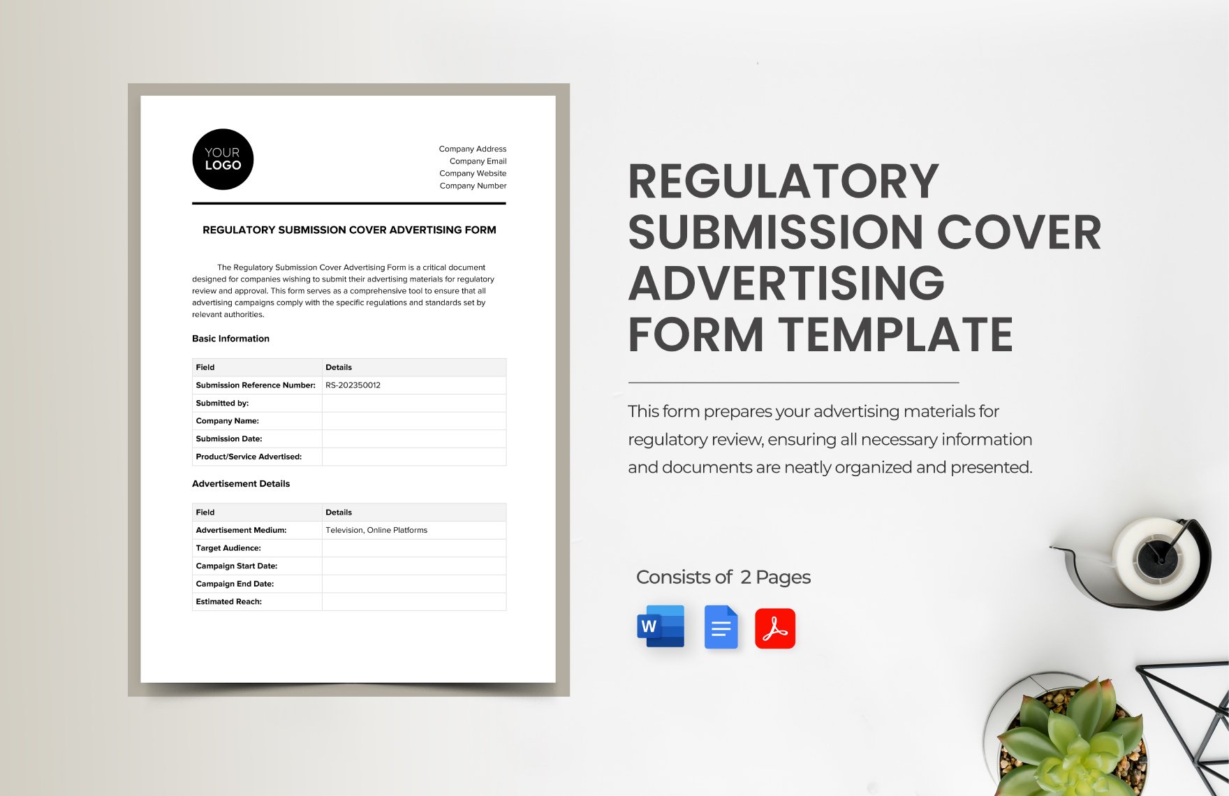 Regulatory Submission Cover Advertising Form Template