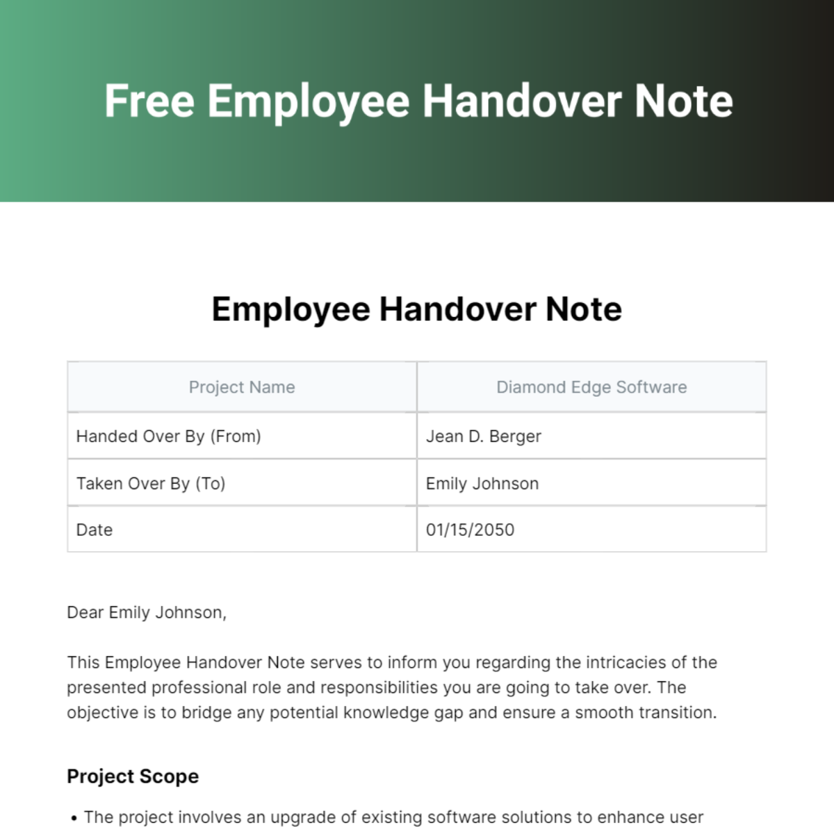 Free Employee Handover Note Template