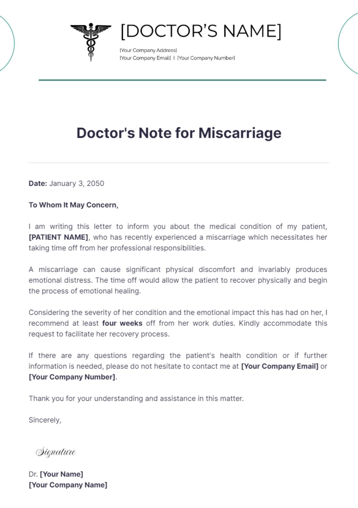 Doctor's Note For Miscarriage Template - Edit Online & Download