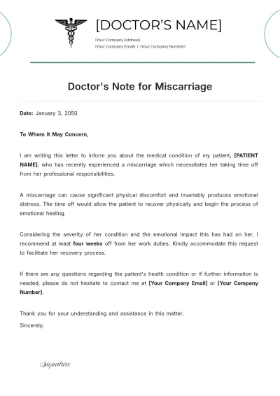 Free Doctor's Note For Miscarriage Template to Edit Online