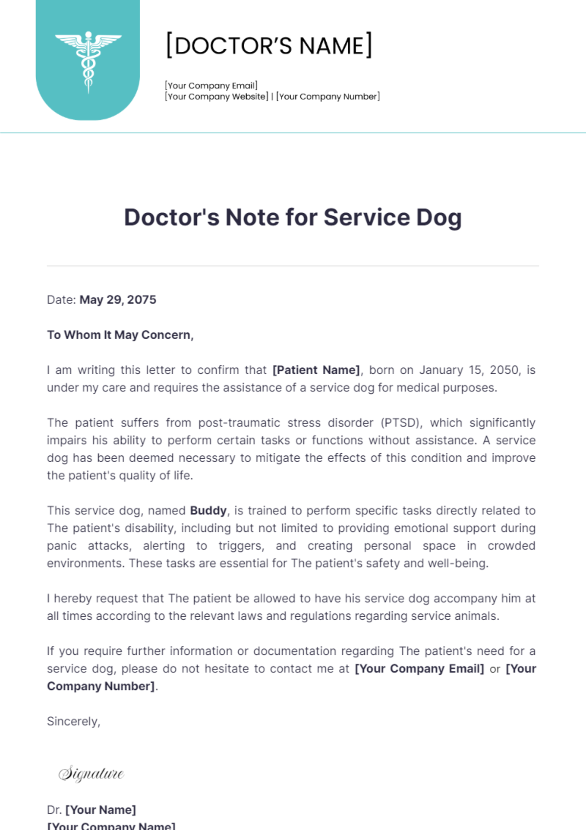 Doctor's Note For Service Dog Template - Edit Online & Download