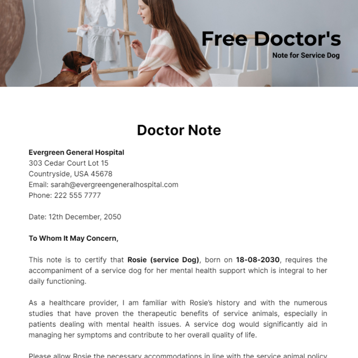 Doctor's Note For Service Dog Template