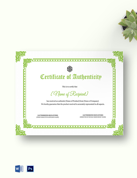 certificate of authenticity template microsoft word