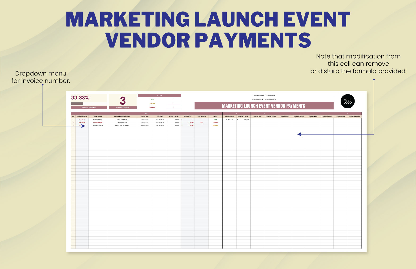 Marketing Launch Event Vendor Payments Template