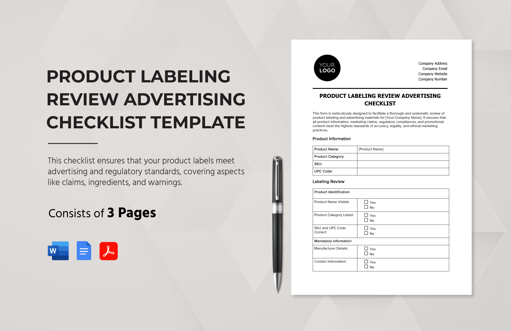 Product Labeling Review Advertising Checklist Template in Word, Google Docs, PDF