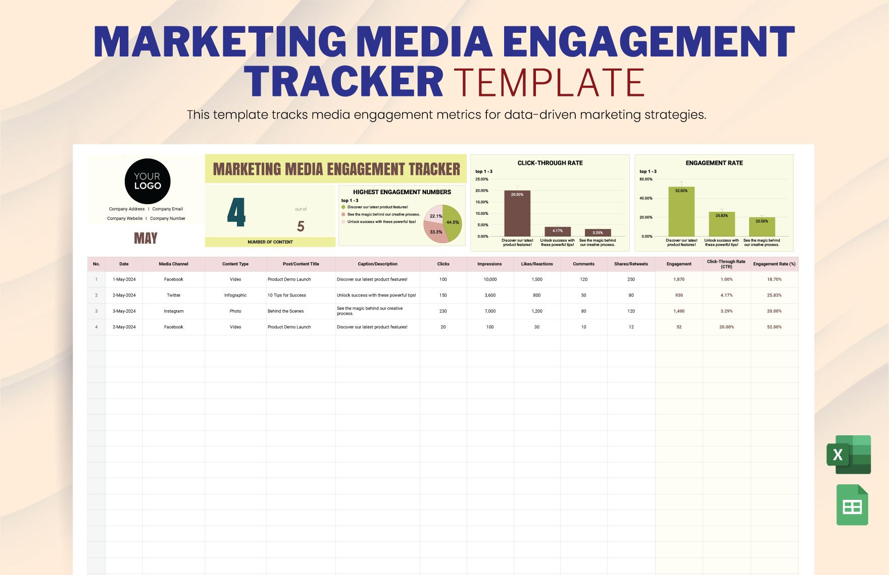 Marketing Media Engagement Tracker Template
