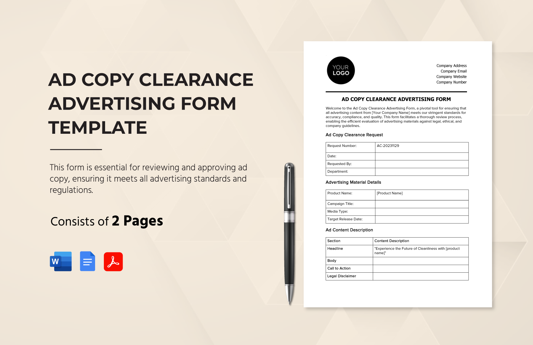 Ad Copy Clearance Advertising Form Template in Word, Google Docs, PDF