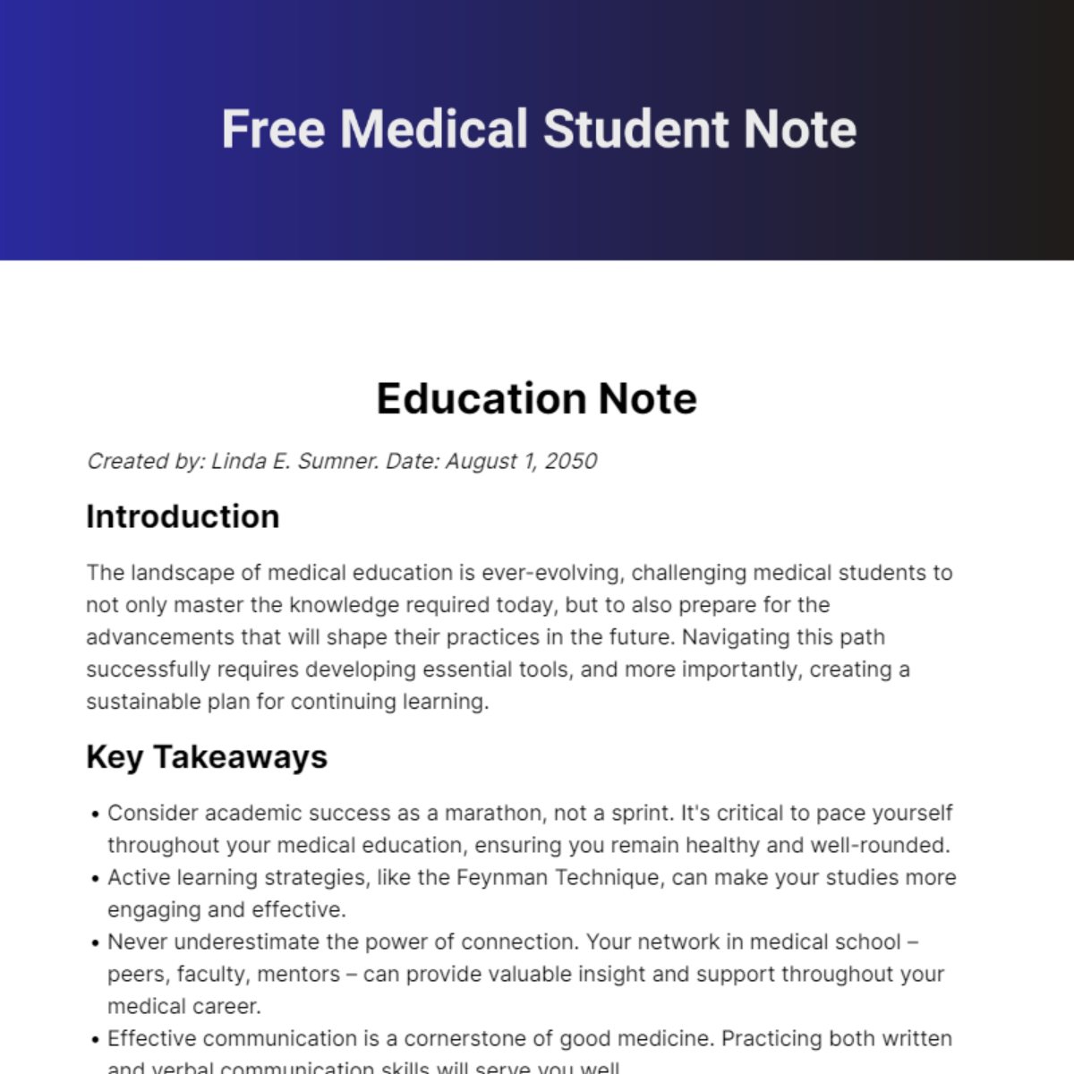 Medical Student Note Template