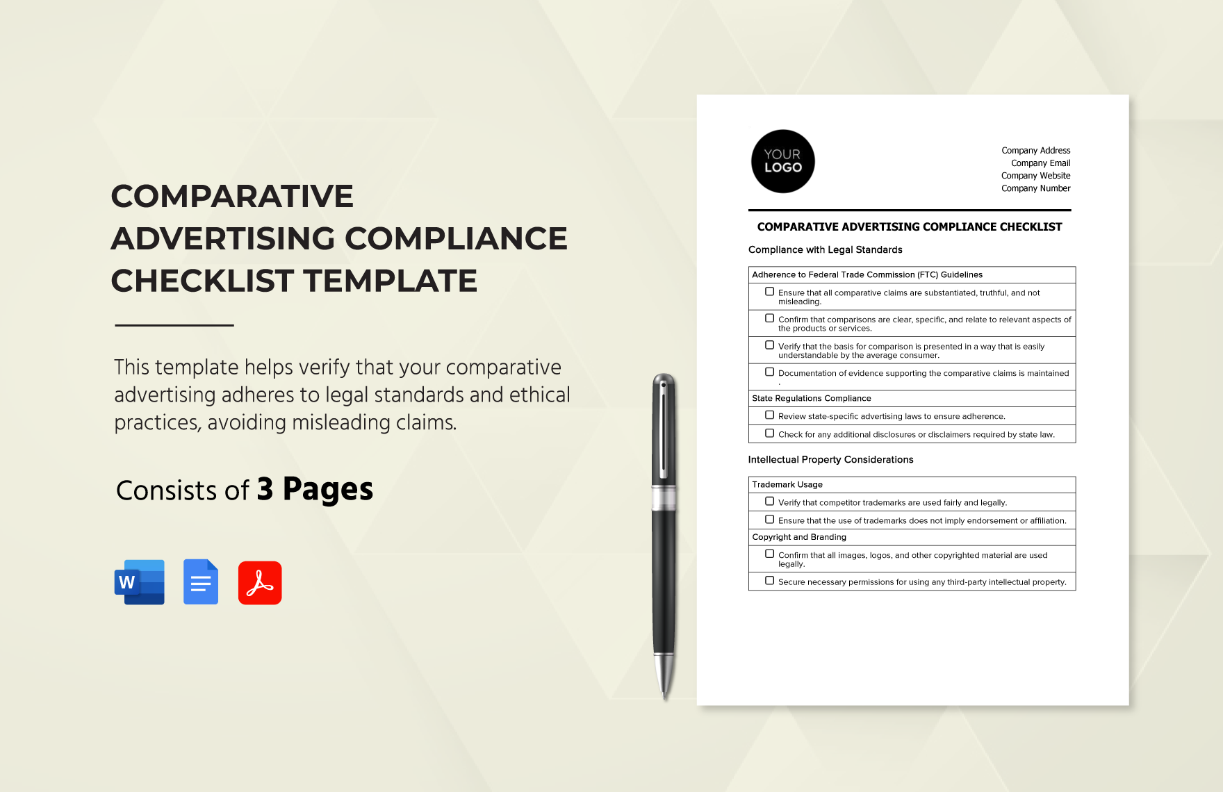 Comparative Advertising Compliance Checklist Template in Word, Google Docs, PDF