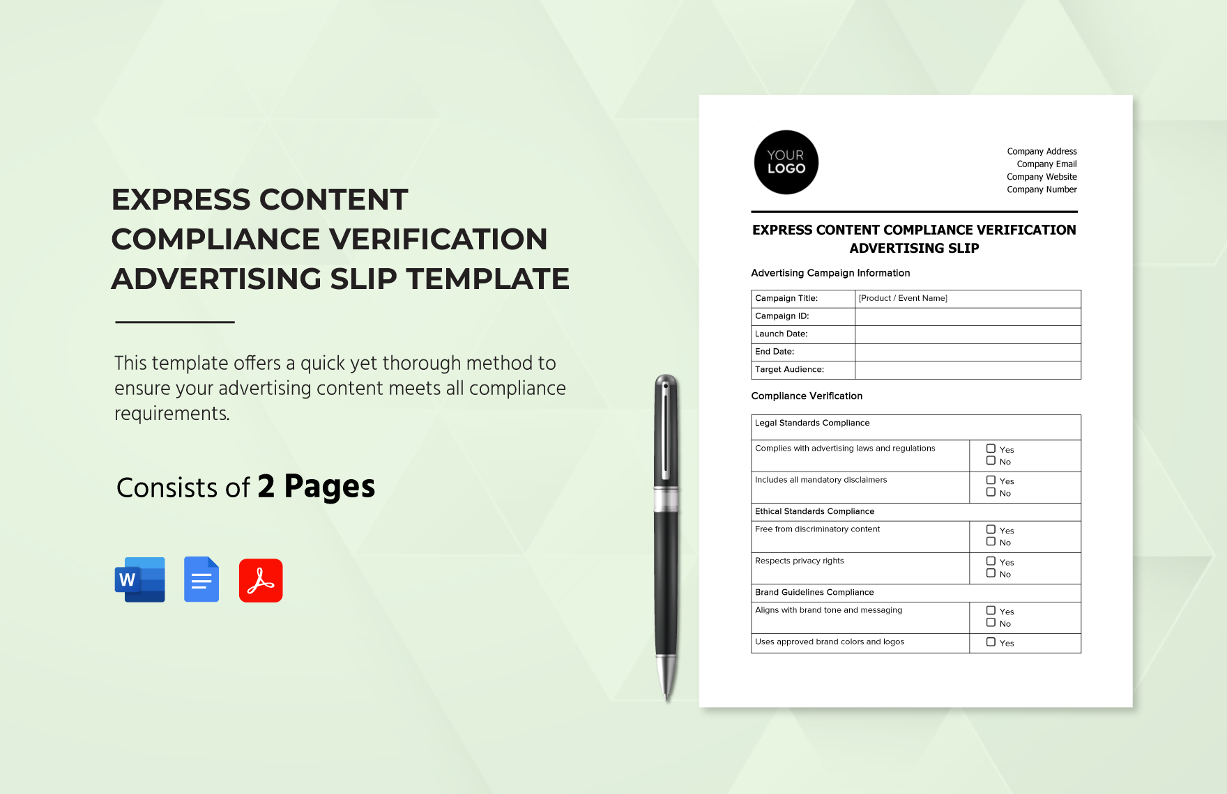 Express Content Compliance Verification Advertising Slip Template in Word, Google Docs, PDF