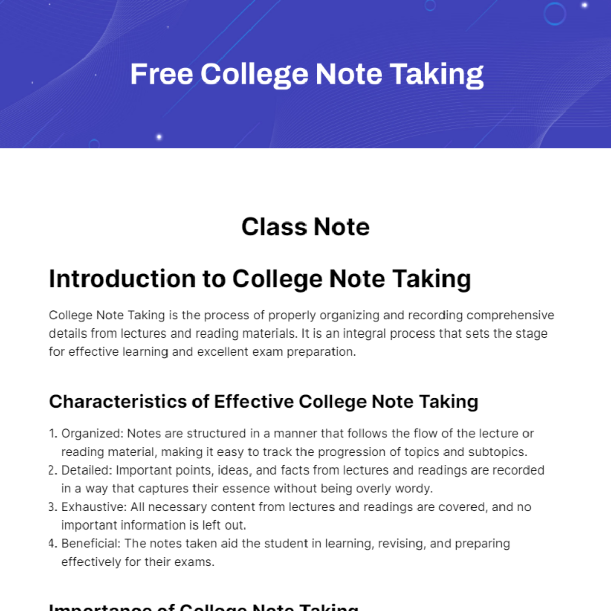 Free College Note Taking Template