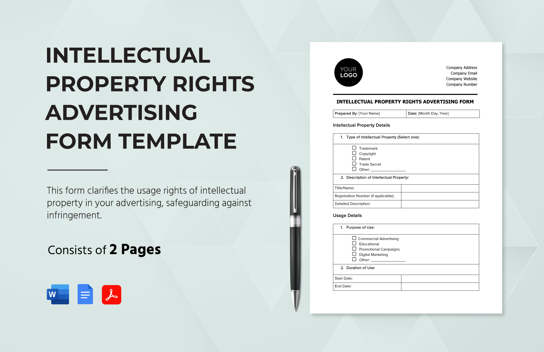 Intellectual Property Rights Advertising Form Template in Word, Google Docs, PDF