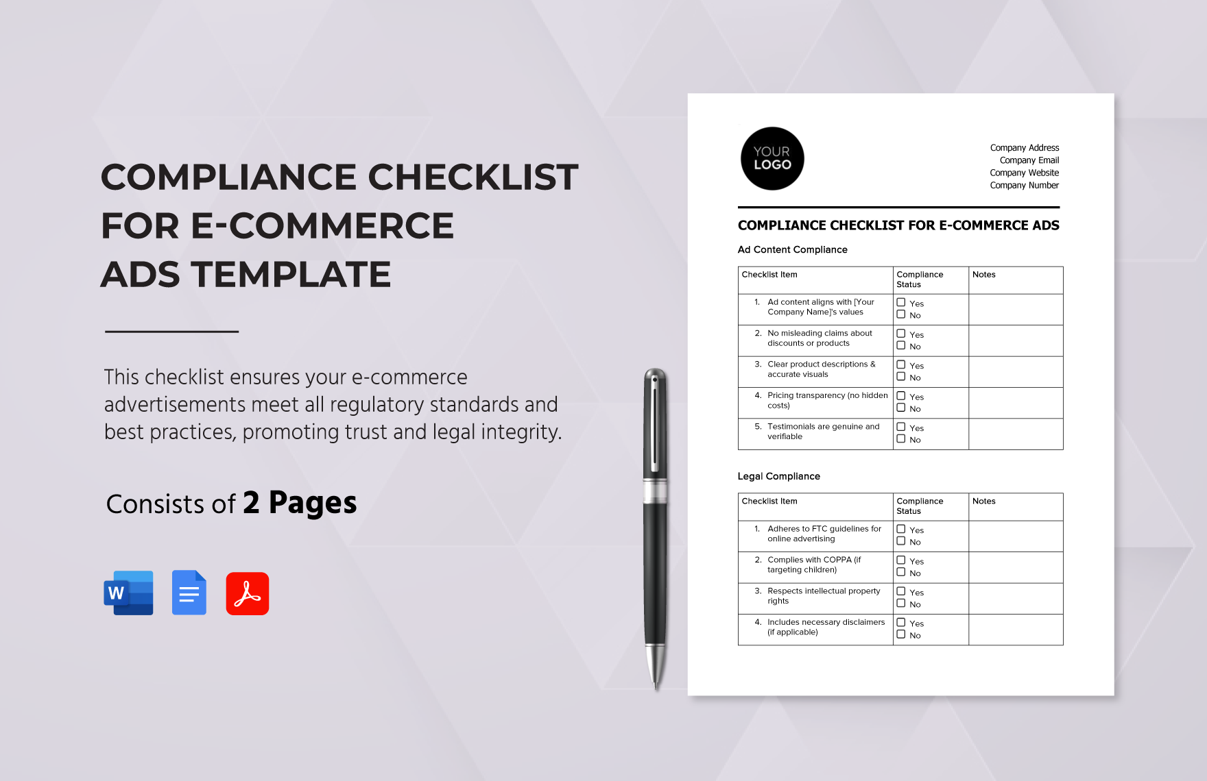 Compliance Checklist for E-commerce Ads Template in Word, Google Docs, PDF