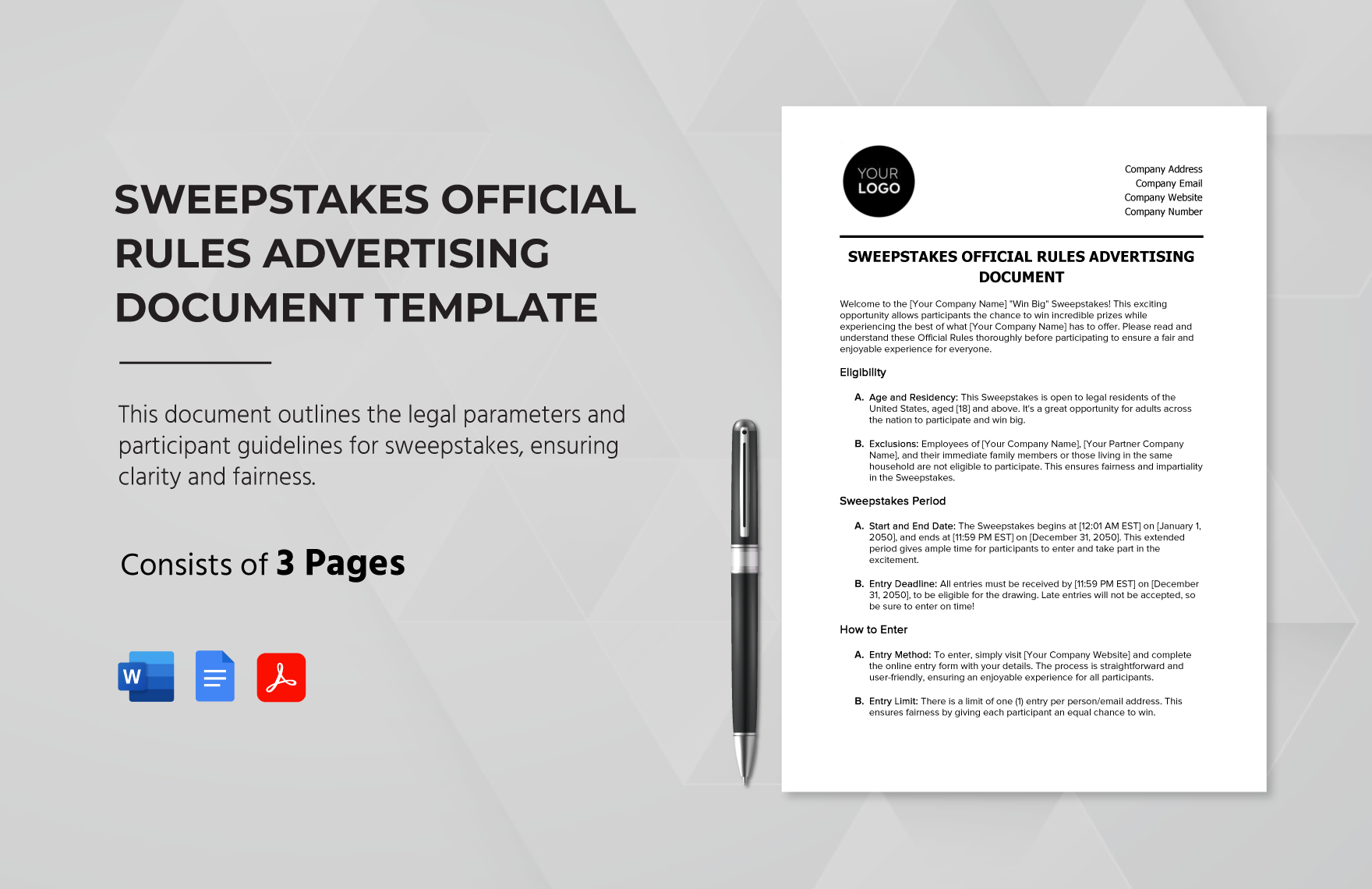 Sweepstakes Official Rules Advertising Document Template