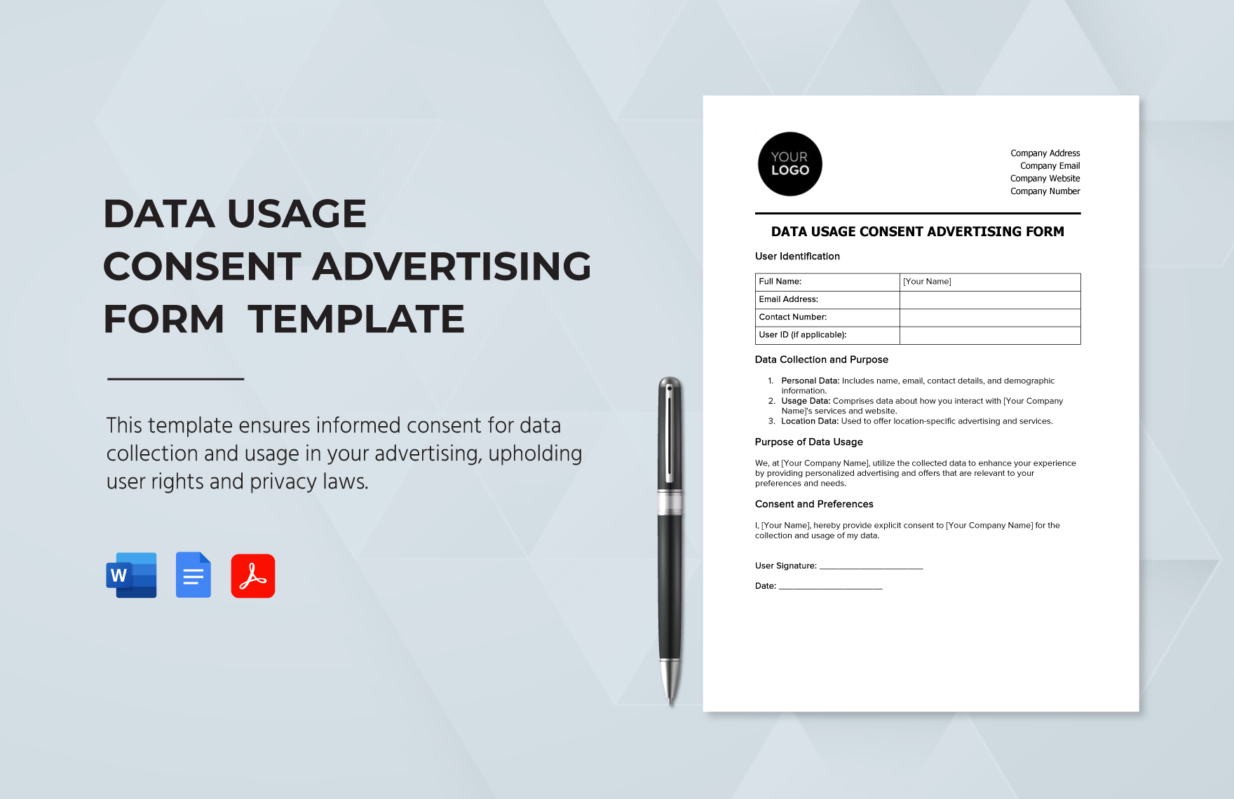 Data Usage Consent Advertising Form Template in Word, Google Docs, PDF