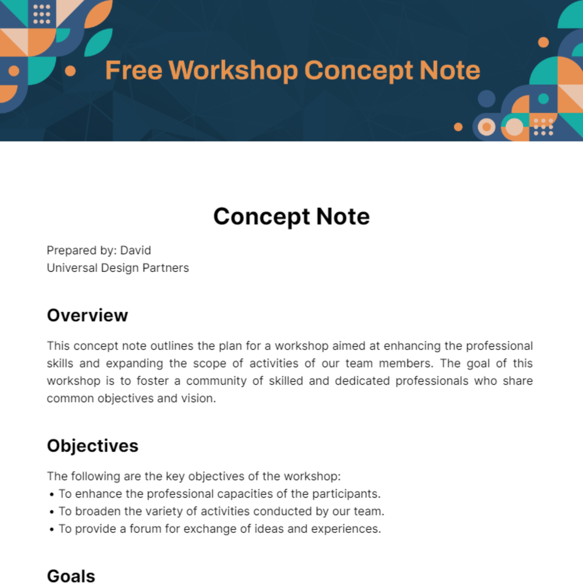 Free Workshop Concept Note Template