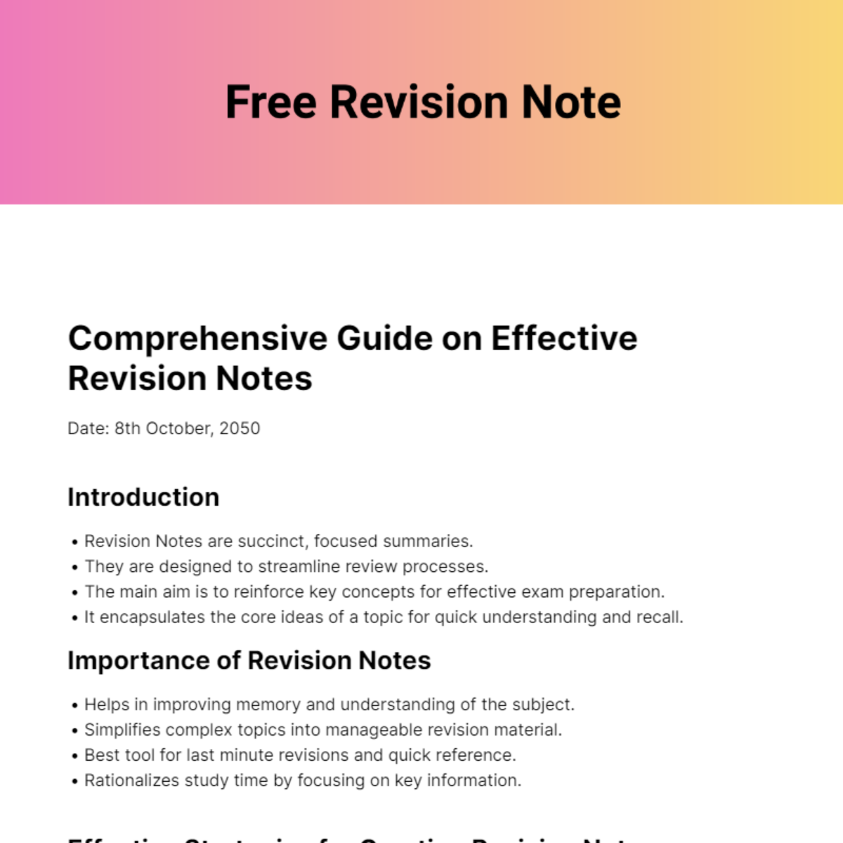 Free Revision Note Template