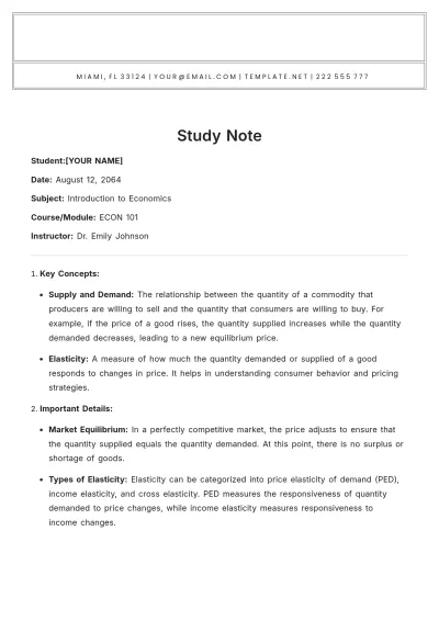 Free Study Note Template to Edit Online