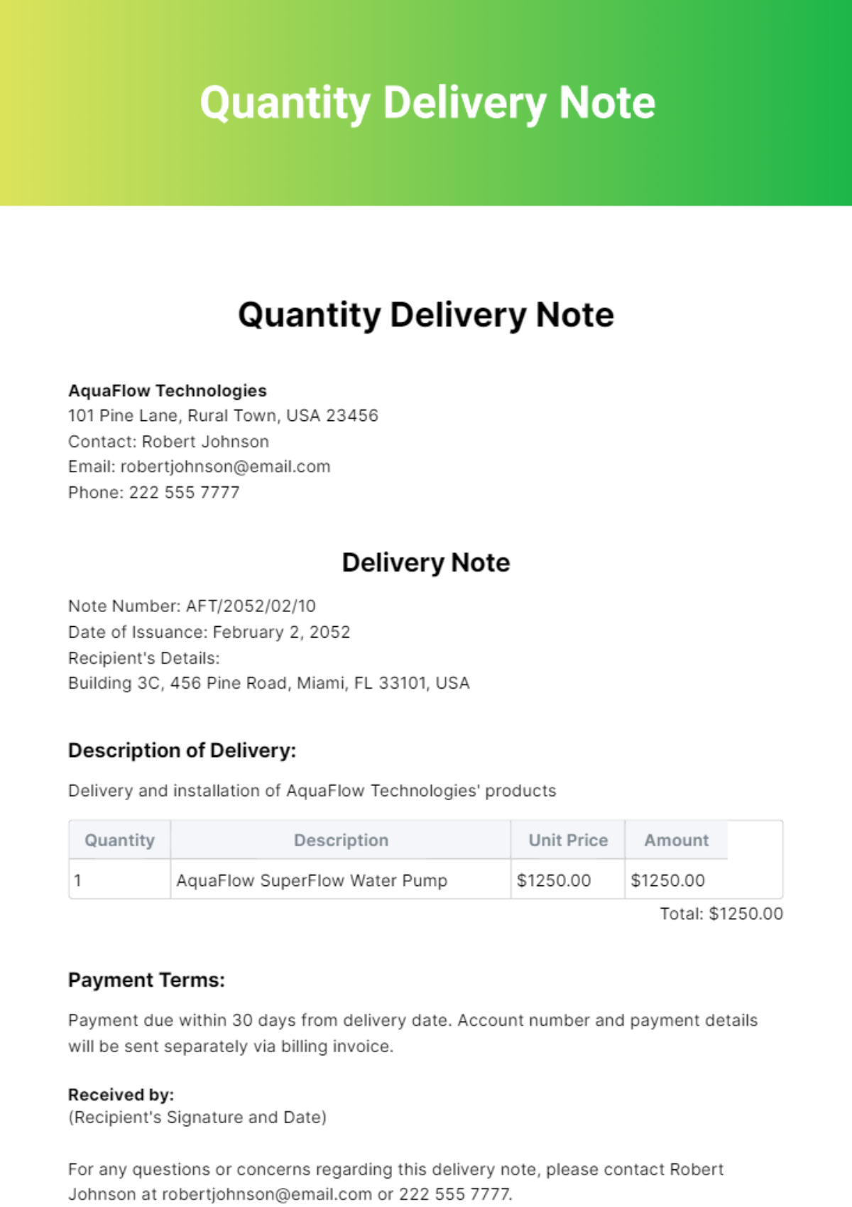 Quantity Delivery Note Template - Edit Online & Download