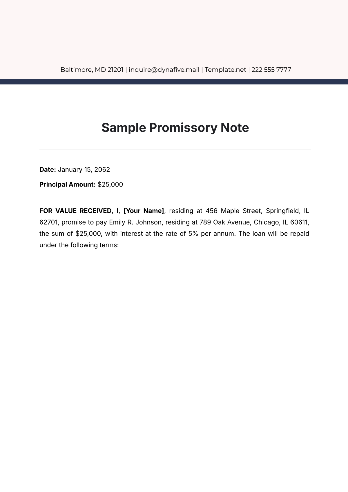 Sample Promissory Note Template