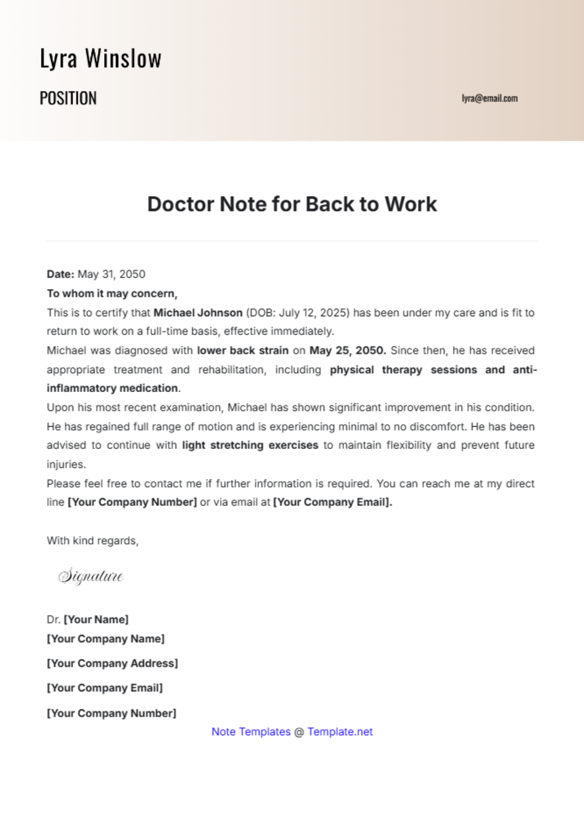 Doctor Note For Back To Work Template - Edit Online & Download