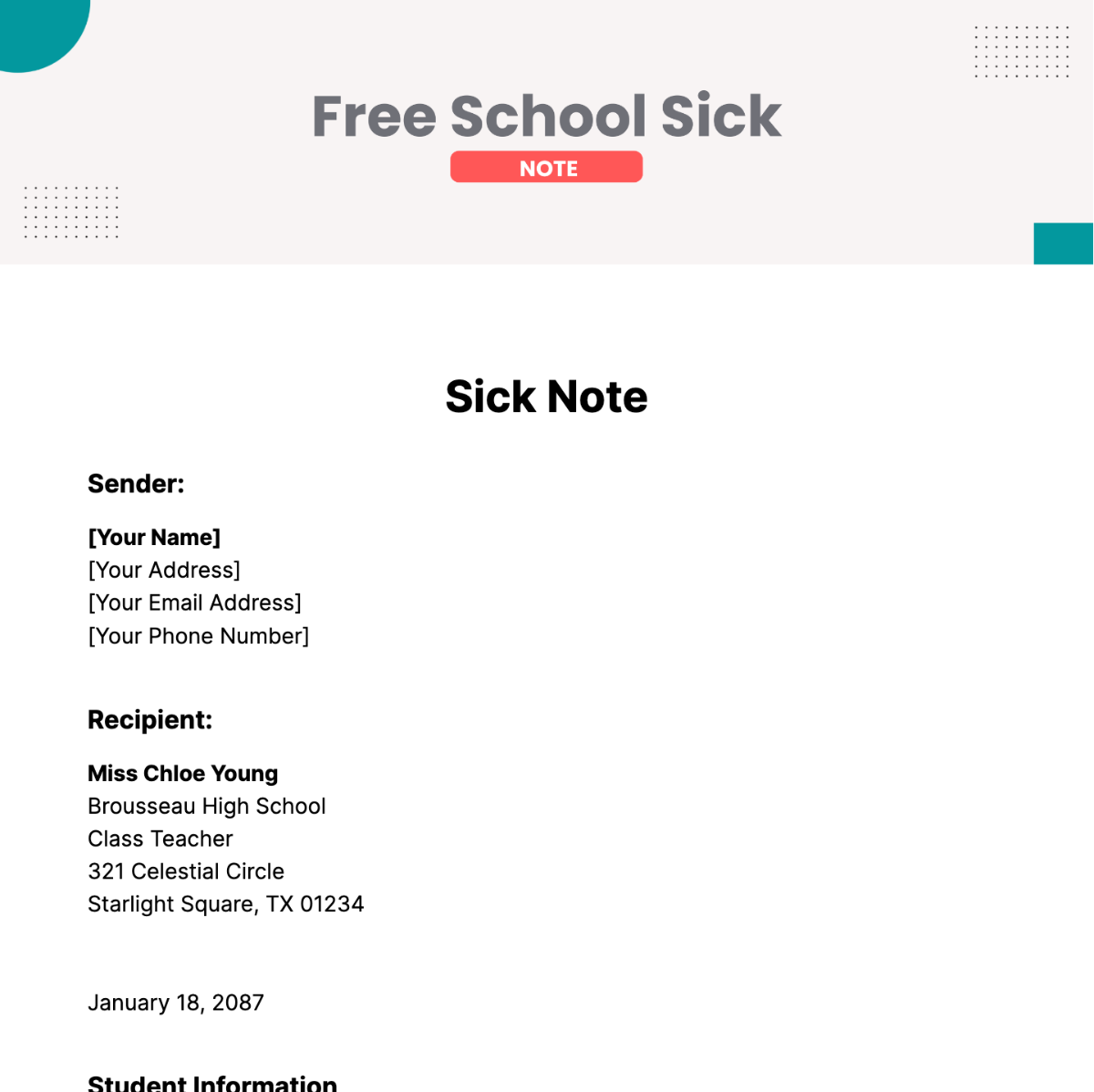 Free School Sick Note Template