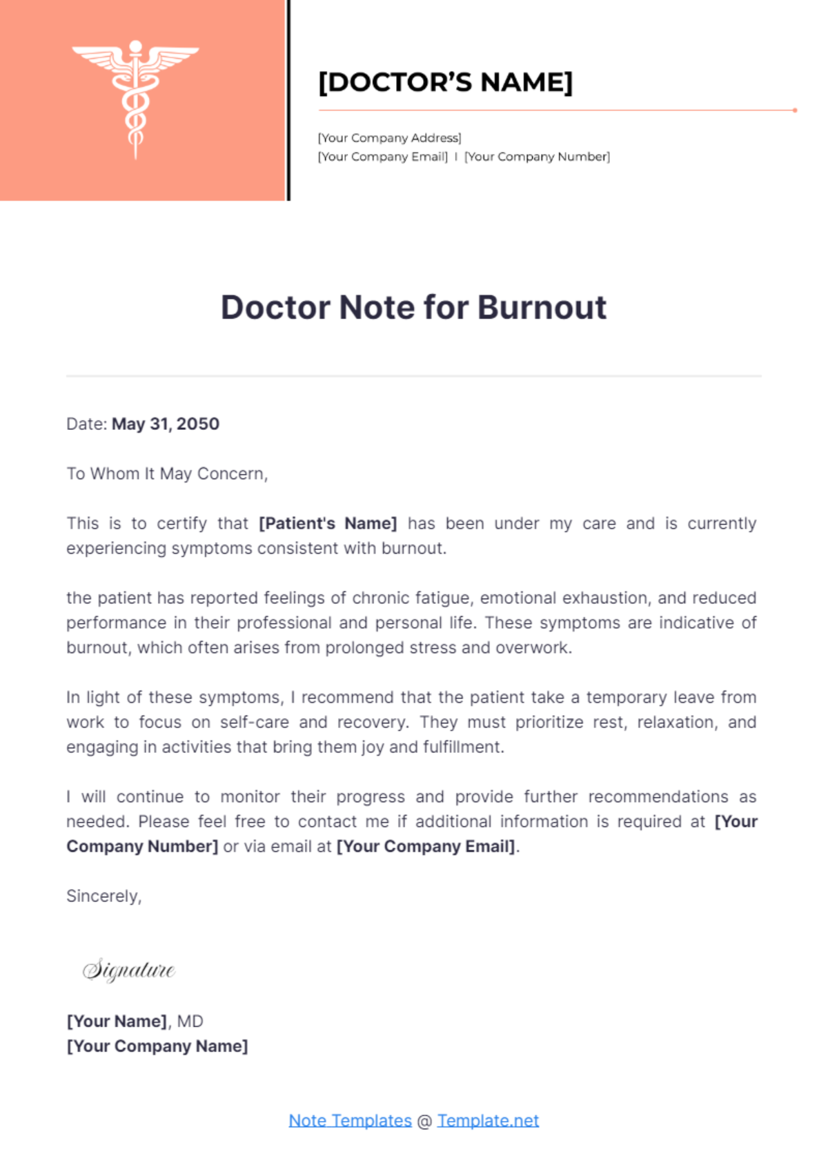 Doctor Note For Burnout Template - Edit Online & Download