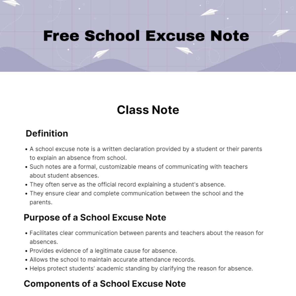 Free School Excuse Note Template