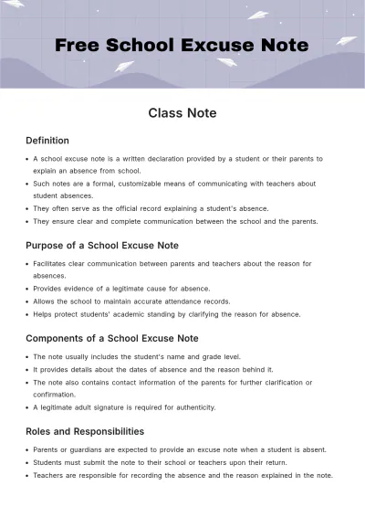 Free School Excuse Note Template to Edit Online