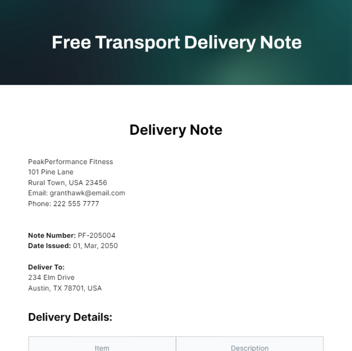 Transport Delivery Note Template